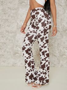 SHEIN SXY Cow Print High Waisted Flare Leg Trousers - Multicolor - View 3