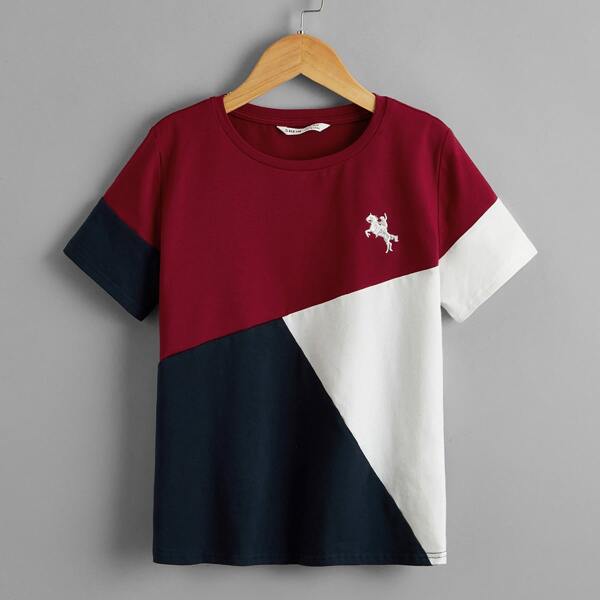 

Boys Figure & Horse Embroidery Colorblock Tee, Multicolor