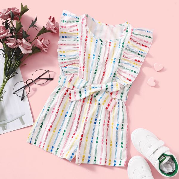 

Toddler Girls Striped Belted Romper, Multicolor