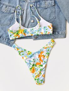 Floral Print Bikini Set For Summer Beach Vacation - Multicolor - View 2