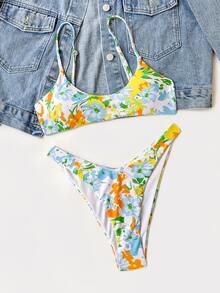 Floral Print Bikini Set For Summer Beach Vacation - Multicolor - View 4