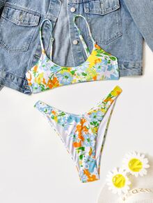Floral Print Bikini Set For Summer Beach Vacation - Multicolor - View 5