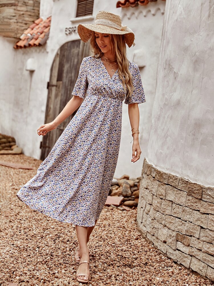 Vestido Envolvente floral de margarita Bohemio - Multicolor - Añade 4