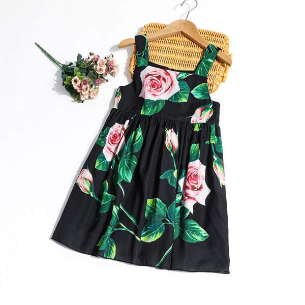 

Girls Floral Print Dress, Black