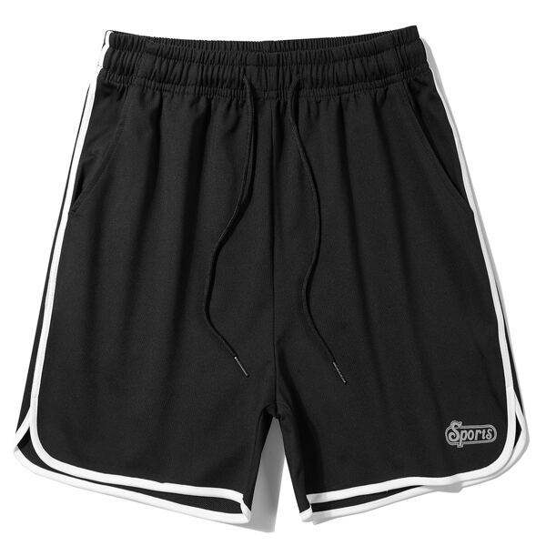 

Men Contrast Binding Drawstring Waist Track Shorts, Black