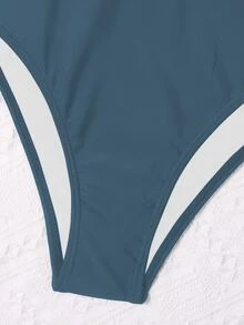 Summer Contrast Mesh Crisscross One Piece Swimsuit - Dusty Blue - View 5