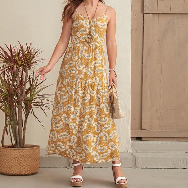 

Paisley Print Backless Cami Dress, Multicolor