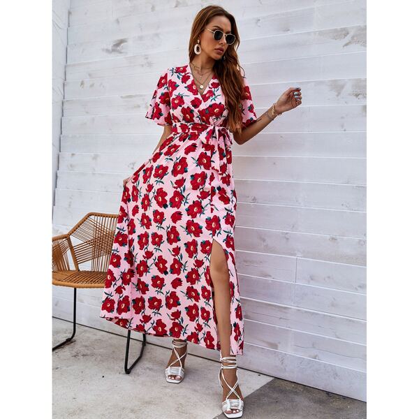 

Floral Belted Side Split Dress, Multicolor