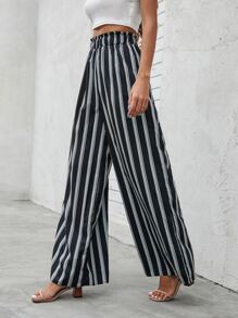 Stripe Wide Leg Trousers - Black - View 1