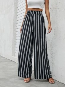 Stripe Wide Leg Trousers - Black - View 4