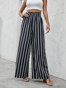 Stripe Wide Leg Trousers - Black - View 7