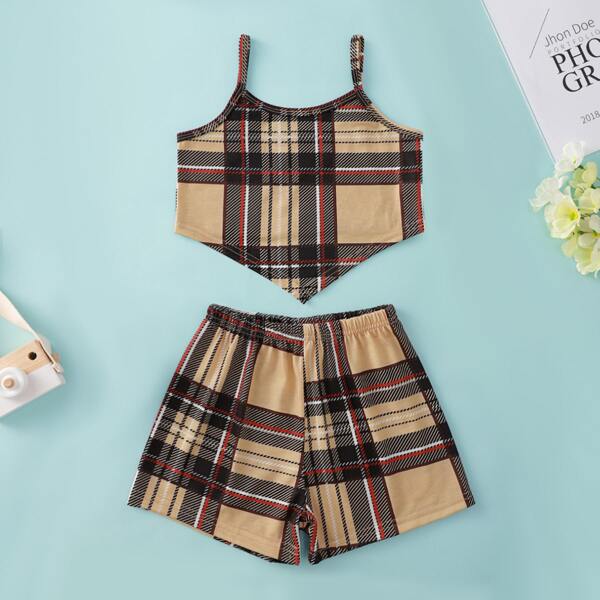 

Toddler Girls Plaid Cami Top & Shorts, Khaki