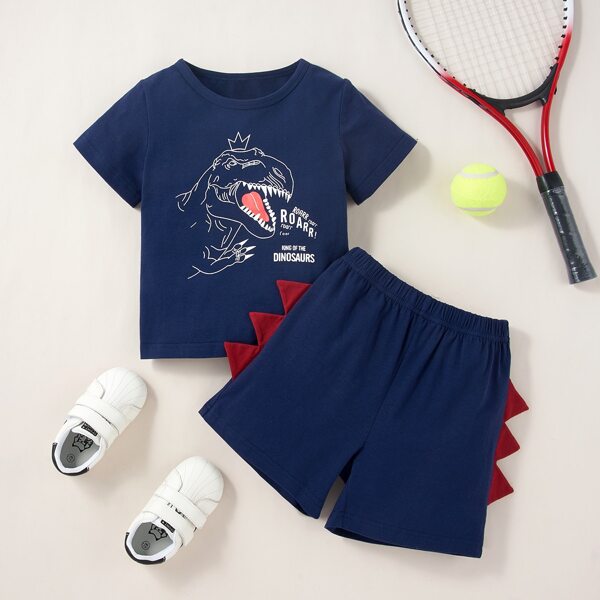 

Toddler Boys Dinosaur Print Tee & Patched Shorts, Navy blue