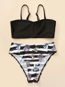 TOM & JERRY X SHEIN Tween Girl Cartoon Graphic Bikini Set Summer Beach - Multicolor - View 3