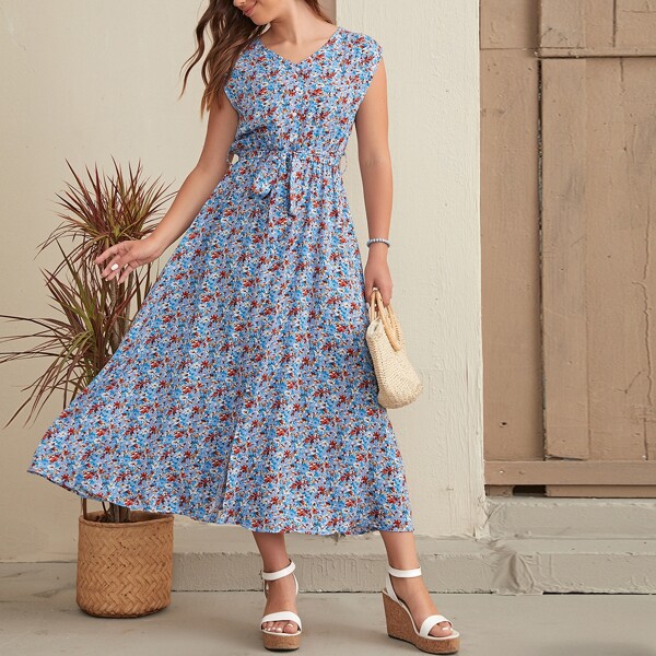 

Ditsy Floral Belted A-line Dress, Multicolor