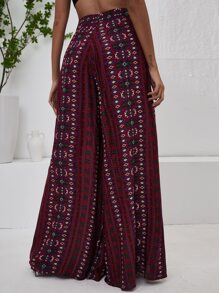 Breezaya High Waist Striped Print Wide Leg Trousers - Burgundy - View 2