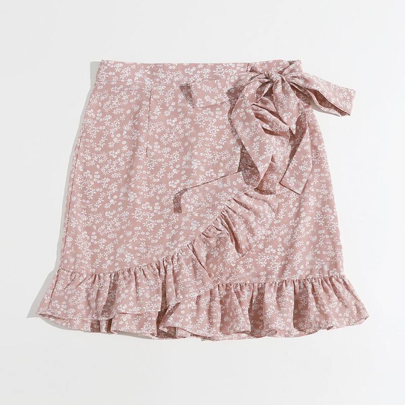 

Ditsy Floral Wrap Skirt, Dusty pink