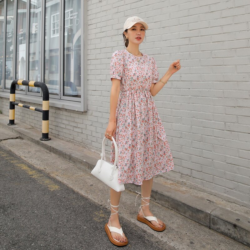 

Ditsy Floral Puff Sleeve A-line Dress, Multicolor