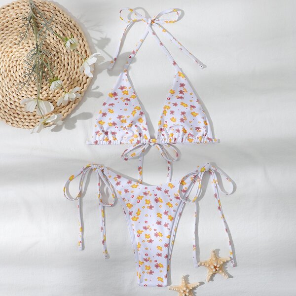 

Ditsy Floral Halter Micro Triangle Bikini Swimsuit, Multicolor