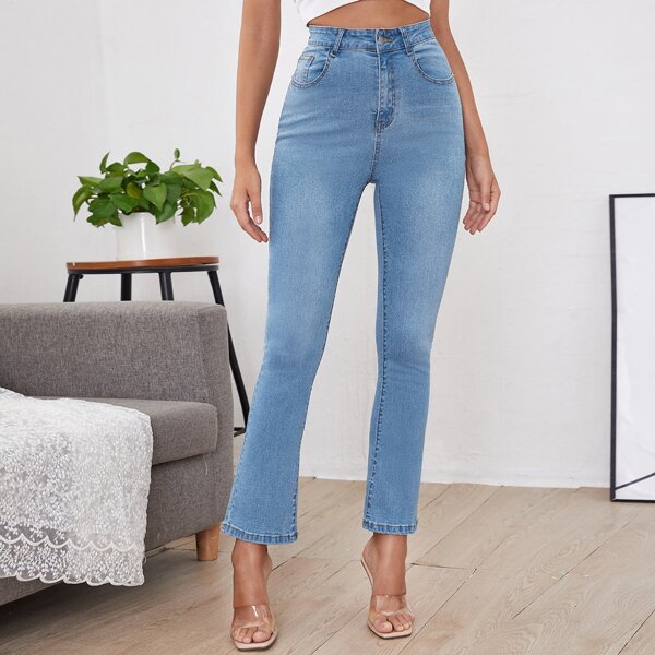 

Zipper Fly Flare Leg Jeans, Light wash