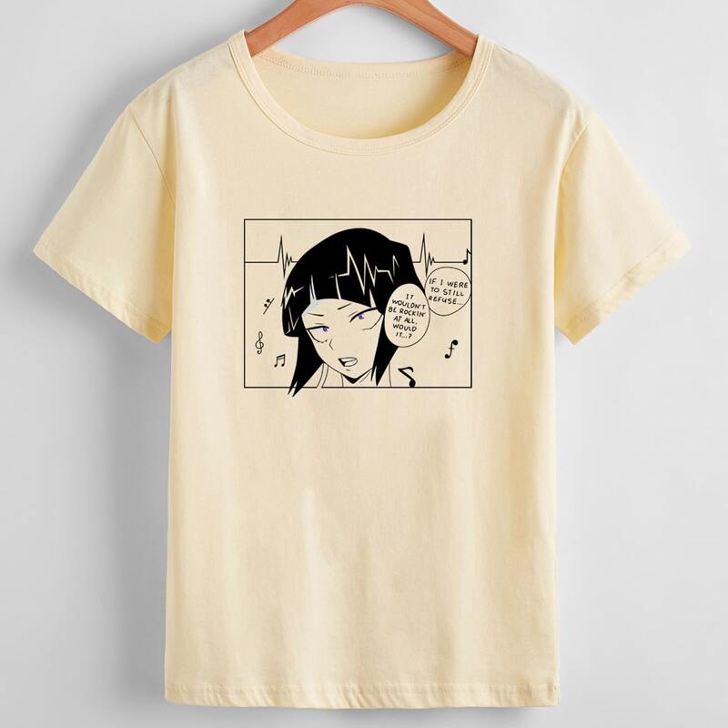 

Cartoon Figure Graphic Tee, Beige