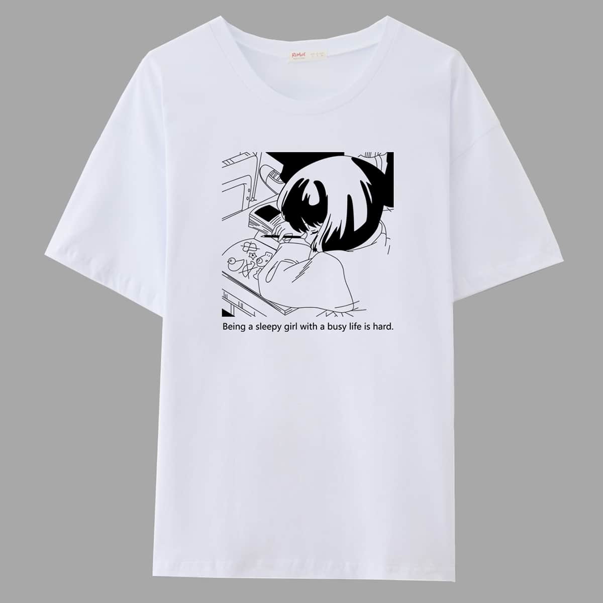 

Cartoon Figure Graphic Oversized Tee, White