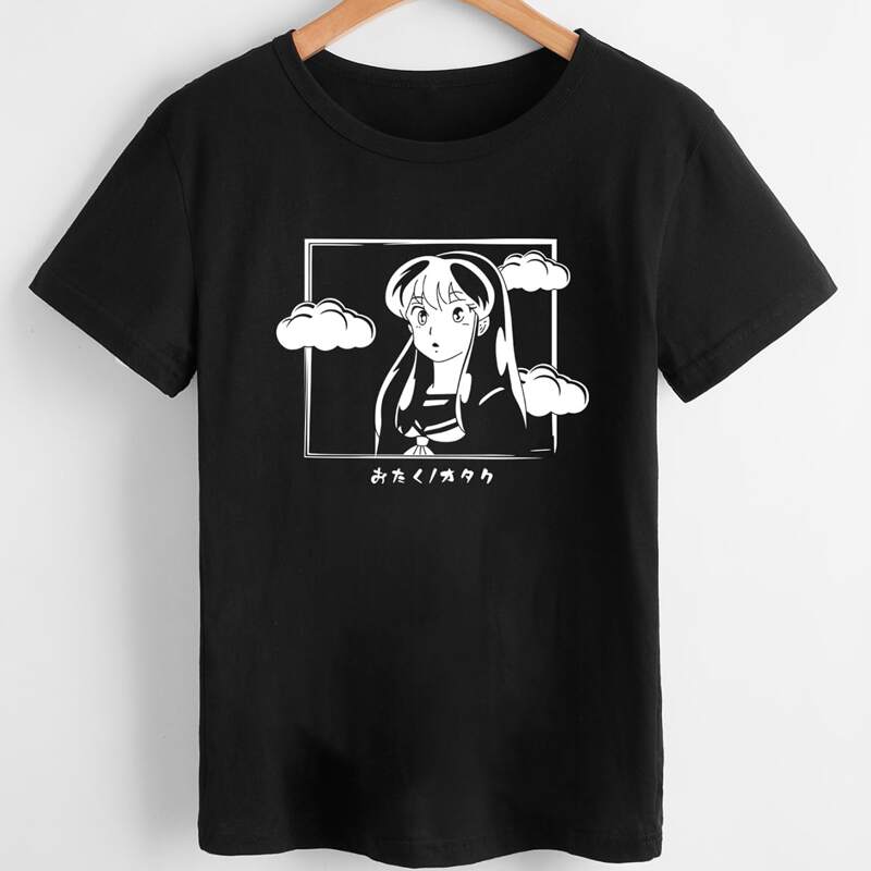 

Cartoon Figure Graphic Tee, Black