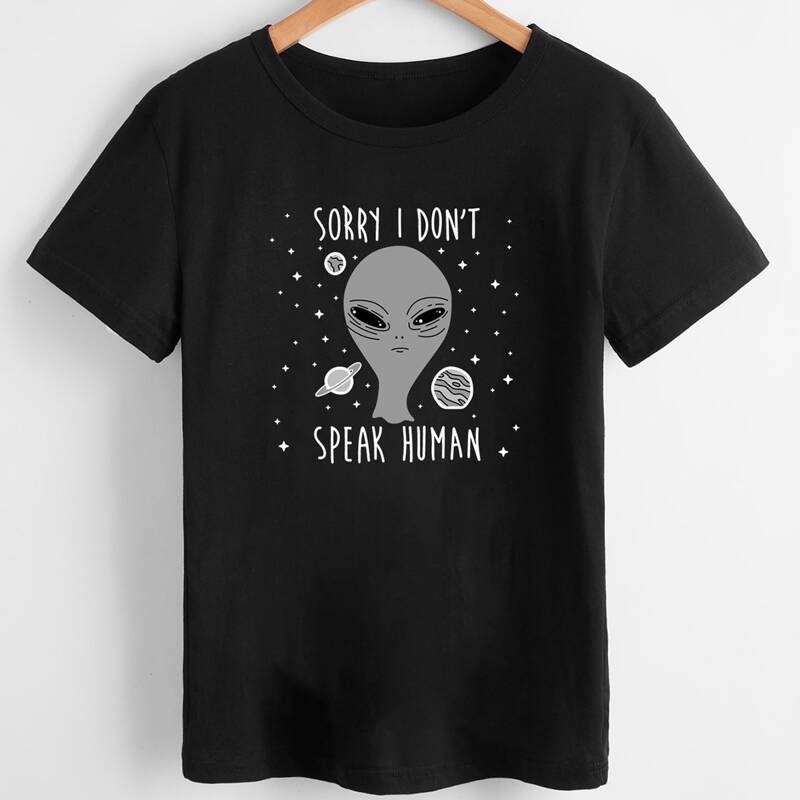 

Letter Alien Graphic Tee, Black