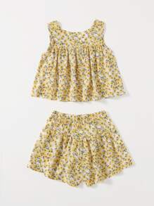 Girls Ditsy Floral Tank Top With Shorts - Multicolor - View 2