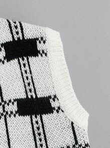 Girls Plaid Sweater Vest - Black and White - View 3