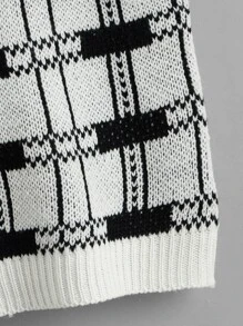 Girls Plaid Sweater Vest - Black and White - View 4