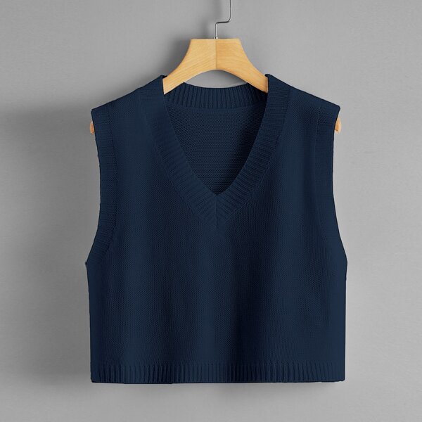 

Plus Solid V-Neck Sweater Vest, Navy blue