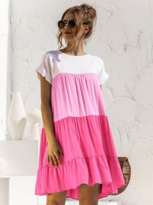 Vestido smock de manga con volante panel en contraste - Multicolor - Ver 5