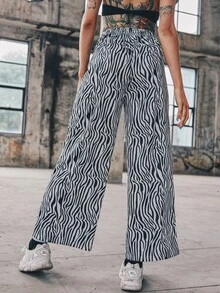 Pantalones Estampado de Cebra Casual - Blanco y Negro - Ver 2