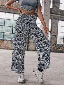 Pantalones Estampado de Cebra Casual - Blanco y Negro - Ver 3