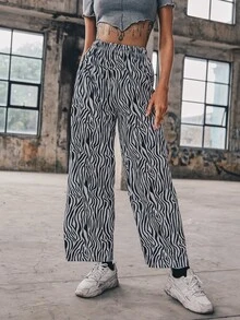 Pantalones Estampado de Cebra Casual - Blanco y Negro - Ver 4
