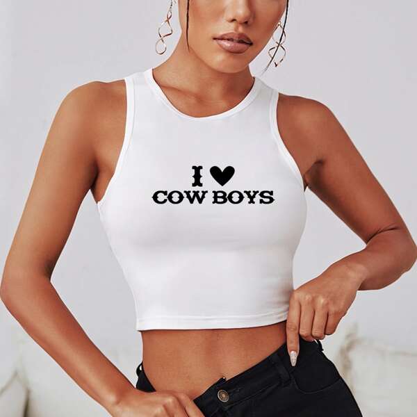 

Slogan Graphic Crop Tank Top, White