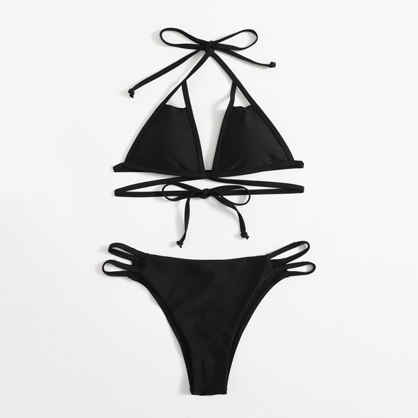 

Cut-out Micro Triangle Bikini Swimsuit, Black