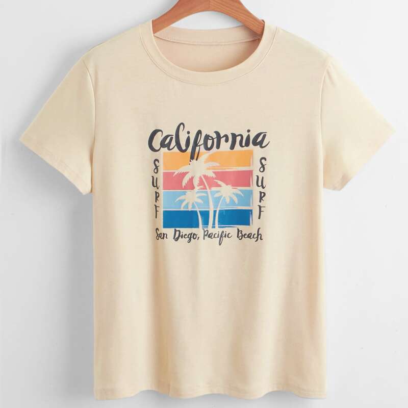 

Letter Coconut Tree Graphic Tee, Beige