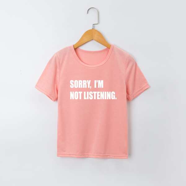 

Girls Slogan Graphic Tee, Coral pink