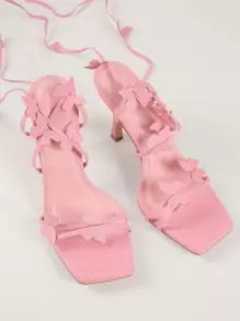 SHUZIA Butterfly Appliques Stiletto Heeled Strappy Sandals Summer Shoes Spring Shoes Spring Break Easter Wedding Shoes - Pink - View 2