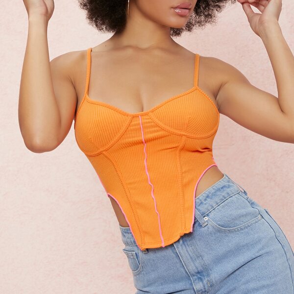 

Ribbed Contrast Piping Cutout Cami Crop Top, Orange