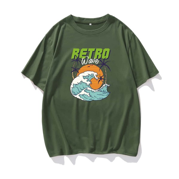

Men Tropical And Letter Graphic Tee, Dark green