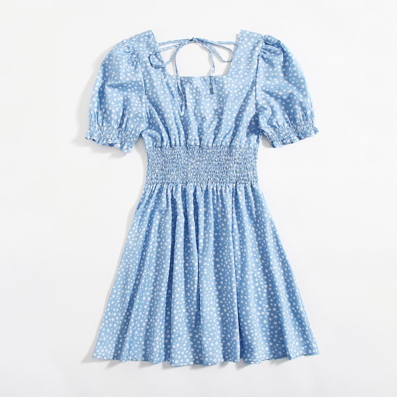 

Ditsy Floral Shirred Dress, Baby blue
