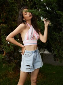 SHEIN Unity 交叉圍裹前挖空綁結後開式上衣 - 彩色 - 查看 5