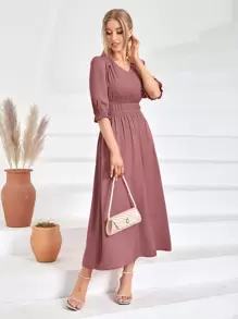 Modelyn 素色荷葉邊袖A字型洋裝