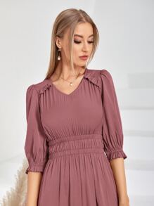 Modelyn 素色荷葉邊袖A字型洋裝