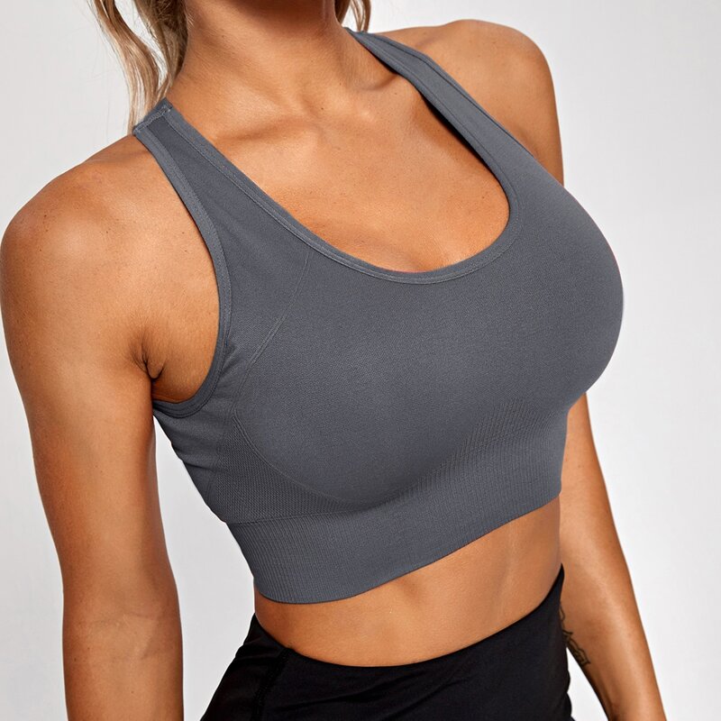 

Medium Support Racer Back Solid Sports Bra, Dark grey