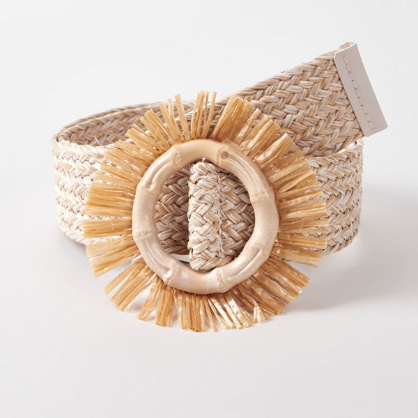 

Round Buckle Woven Belt, Apricot