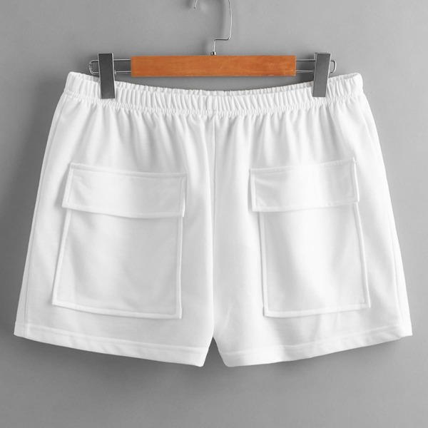 

Plus Solid Flap Pockets Shorts, White